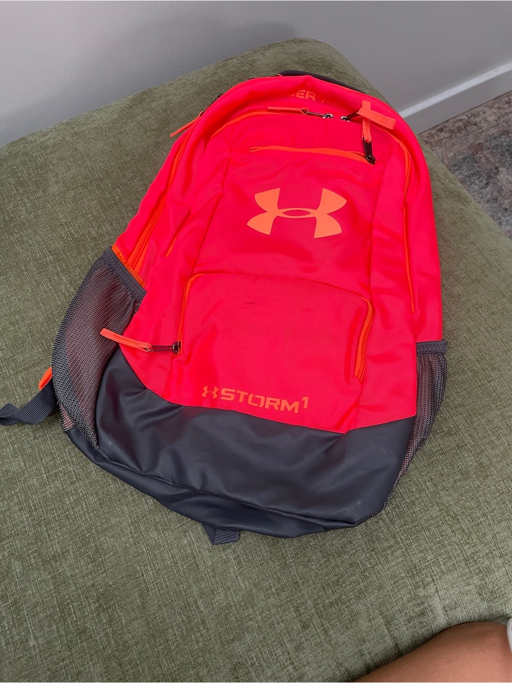 Under Armour Neon Red and Charcoal Storm1 Backpack